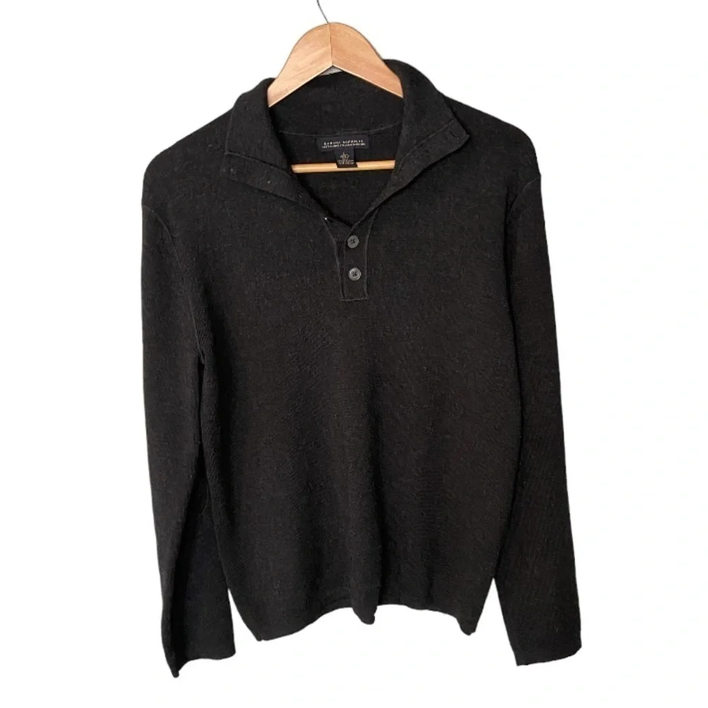 Banana Republic Extra Fine Italian Merino Wool Collared Sweater Elbow Patches